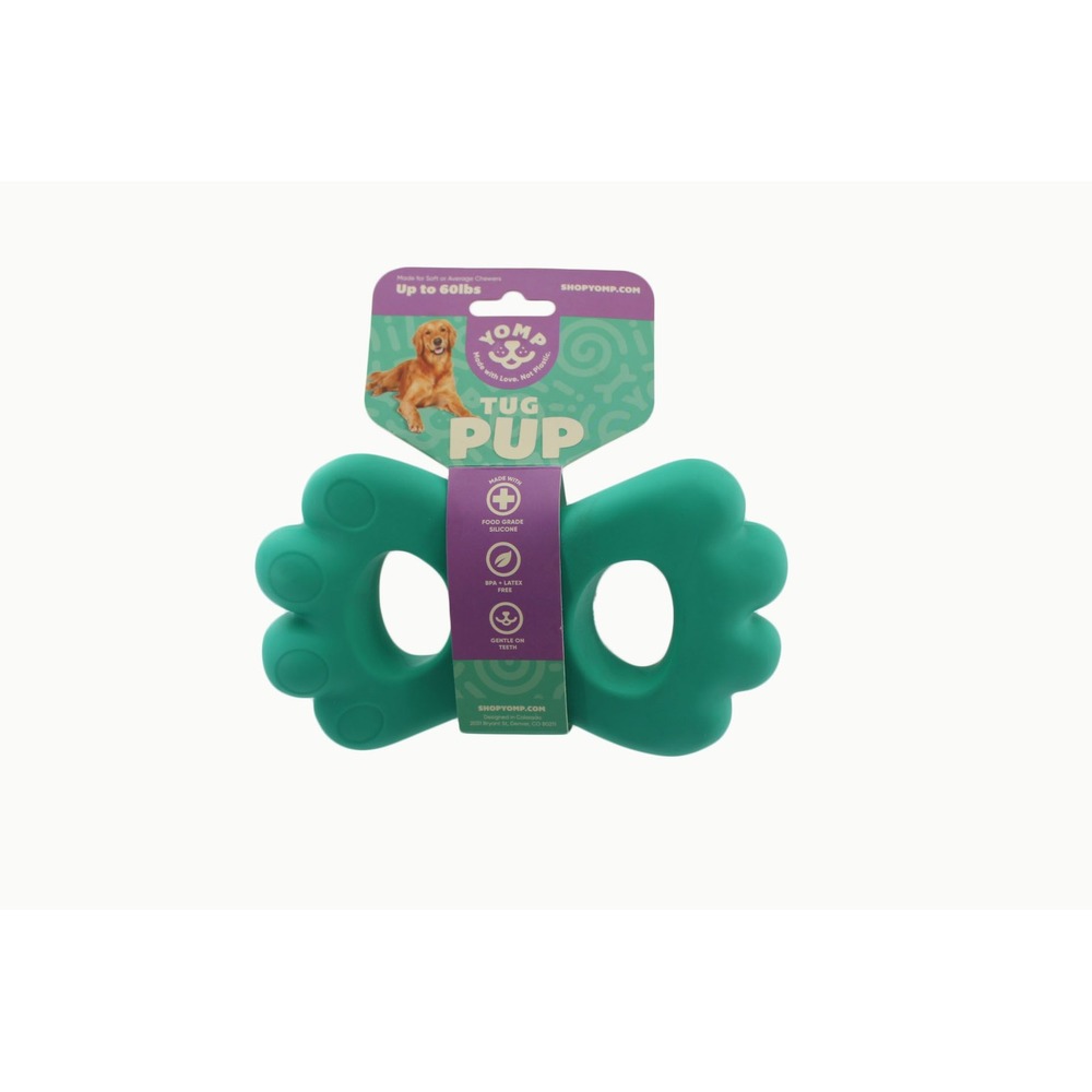 Yomp Tug Pup Silicone Dog Toy Teal Paw Shape BPA Free for Dogs Up to‎ 60lbs